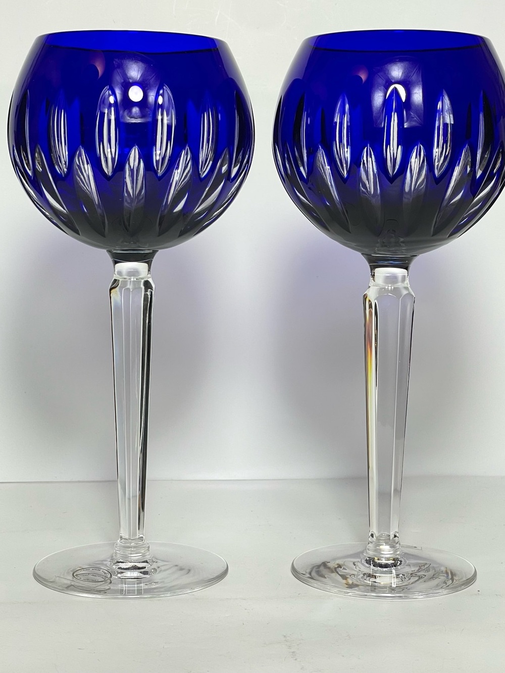 Vintage Cobalt Cut To Clear Wine Hungarian Crystal Set of 2